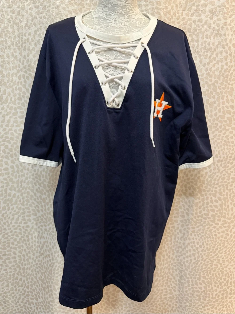 PINK Victoria's Secret Navy Lace-Up tunic style  V-Neck ladies Astros Jersey.
